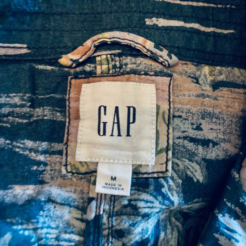 Gap Mockneck Drapey Utility Jacket Cotton Linen Blend, Aloha Tropical Print, Med - Picture 6 of 11